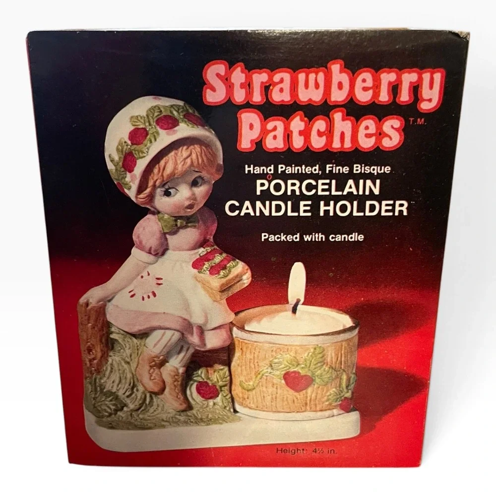 Vintage Strawberry Patches Porcelain Candle Holder Figurine JASCO 1980 NIB Hand